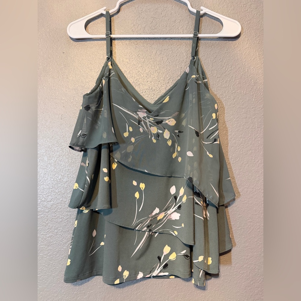 White House Black Market Green Floral Tiered Camisole